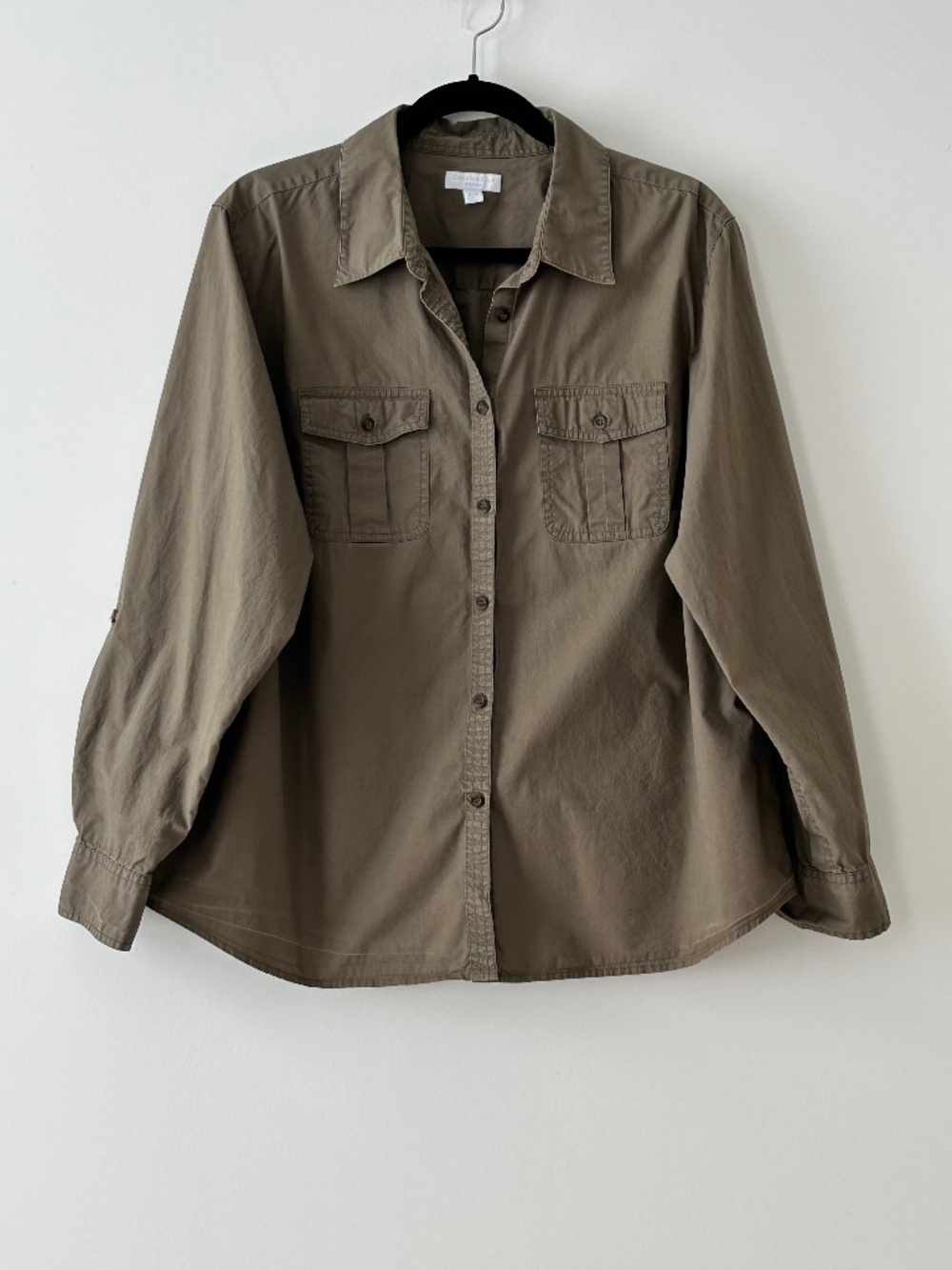 Charter Club 100% Cotton Olive Green Button Up Shirt